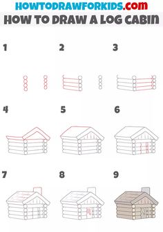 how to draw a log cabin for kids and beginners with step by step instructions