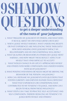 the front cover of 9 shadow questions to get a deeper understanding of the roots of your judging process