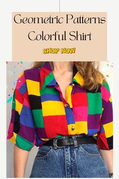 Geometric Patterns Colorful Shirt SPECIFICATIONS Sleeve Length: half Material: Polyester Collar: Turn-down Collar Black Grunge Aesthetic, 80's Aesthetic, The 80s Fashion, Style Sweatshirts, Patterns Colorful, Aesthetic Sweatshirt, Urban Aesthetic, Trendy Boots, Ankle Shoes