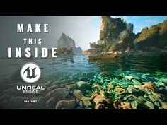 an underwater scene with rocks and plants in the foreground that says make this inside