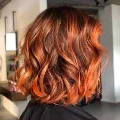 Balayage Hair Orange Copper, Auburn Hair Red Highlights, Ombre Hair Orange, Red Hair Orange Highlights, Copper Balayage Bob, Orange Ombre Hair, Bob Balayage, Balayage Hair Copper