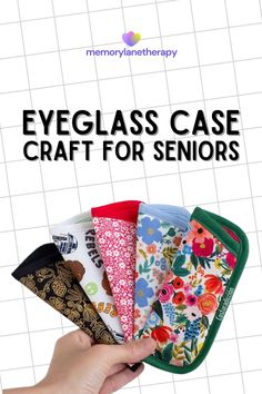 an advertisement for eyeglass case craft for seniors with flowers and leaves on the side