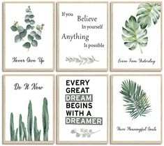 four cards with different plants and words on them