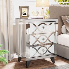 Mirrored Nightstand with 3 Drawers, Modern Bedside Table for Bedroom Tribesigns Modern Bed Side Table, 3 Drawer Storage, Table For Bedroom, Modern Bedside, Modern Bedside Table, Night Stands, Mirrored Nightstand, Drawer Storage, Bedroom Night Stands