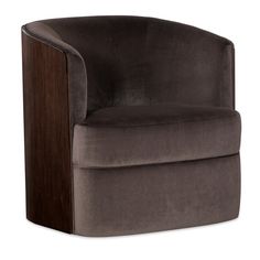 a chair with a wooden frame and grey velvet upholstered seat, viewed from the front