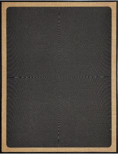 a black and beige rug with wavy lines