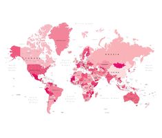 the world map with pink colors