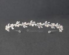 Ivory Pearl Wedding Headband - Cassandra Lynne Silver Pearl Headband, Diamond Headband Wedding, Pearl Wedding Headband, Pearl Tiara Wedding, Prom Headband, Fairy Headband, White Hair Accessory, Vine Headband, Pearl Headband Wedding