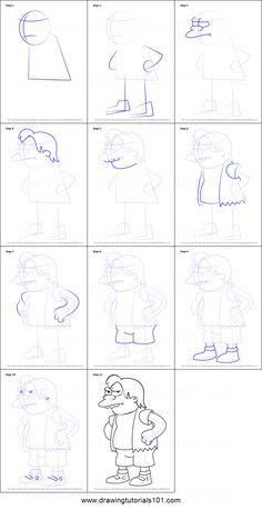 how to draw cartoon characters from the simpsons character sheet, with step by step instructions