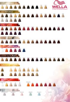 Wella Professionals Color Touch Color Chart 2017. Wella Color Chart, Wella Colour Chart, Wella Hair Dye, Wella Toner Chart, Wella Hair Color Chart, Professional Hair Color Chart, Wella Illumina Color, Hair Color Swatches, Loreal Hair Color