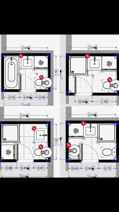 four different views of a bathroom with toilet and sink