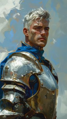 a painting of a man in armor looking to the side with an intense look on his face