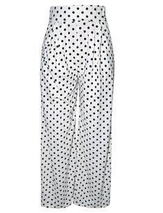 White Polka Dot Wide Leg Bell-bottomed Pants Polka Dot Wide Leg Bottoms With Pockets, Spring Polka Dot Bottoms With Pockets, Polka Dot Summer Bottoms With Pockets, Chic Polka Dot Summer Bottoms, Chic Polka Dot Bottoms For Spring, Chic High Waist Polka Dot Bottoms, Chic Wide Leg Polka Dot Pants, Chic Polka Dot Wide Leg Pants, High Waist Polka Dot Summer Bottoms