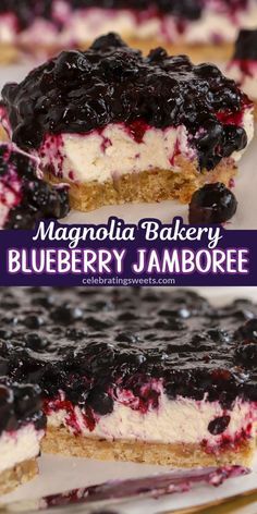 blueberry jambore is cut into squares and placed on top of each other