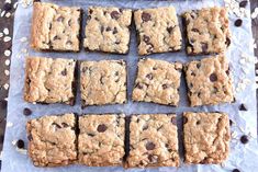 chocolate chip cookies and oatmeal bars on a baking sheet