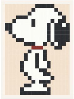 a cross stitch pattern with a black and white dog on it's face in squares