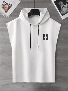 White Casual Collar Sleeveless Polyester Letter  Embellished Slight Stretch Summer Men Tops Tank Top Over Shirt, Men Nightwear, Mens Printed T Shirts, Gym Wear Men, Guys Clothing Styles, Tomboy Outfits