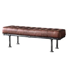 a bench made out of leather and metal pipes