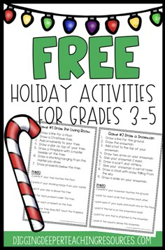 the free holiday activities for grade 3 - 5 students with candy canes and lights