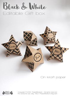 black and white printable gift box with five stars