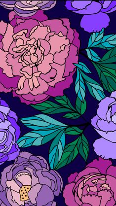 a bunch of flowers that are on a purple background