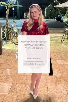 The holidays are here and it's time to start wearing red and green! Use this style guide to see many dress and outfit options in red sequins and other styles! Red Attire Women, Christmas Outfit Ideas For Women Classy, Holiday Dinner Outfit, Christmas Outfit Aesthetic, Christmas Party Outfit Work, Christmas Eve Outfit, Red Dress Style, Trendy Christmas Outfits, Red Sequin Dress