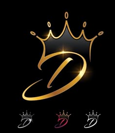 a gold crown with three different colors on it and the letter d in the middle