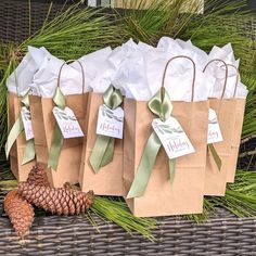 Elegant, Effortless and Festive Gifts Ready to Spread Holiday Cheer DONE FOR YOU Kraft Gift Bags Ideas, Elegant Gift Bags, Candle Gift Bag, Present Bags Ideas, How To Decorate Gift Bags, Paper Bag Christmas Gift Bags, Christmas Gift Bags Ideas, Gift Bag Decorating Ideas