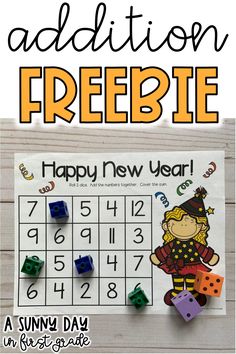 a happy new year addition freebie with dices and numbers on the front, and a