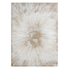 a white and brown rug with an abstract design on the bottom, in front of a white background