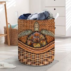 a basket with an image of a turtle in it