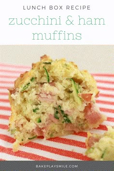 lunch box recipe zucchini and ham muffins on a red and white striped napkin