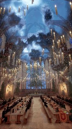 the ceiling is decorated with lights and chandeliers in an elaborately designed dining room