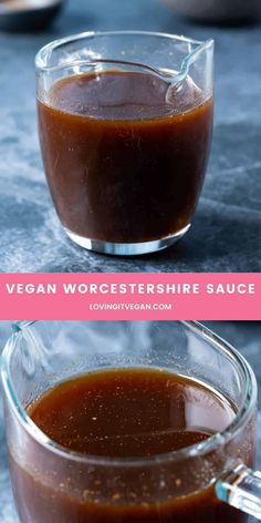 two pictures showing how to make vegan wocester's barbecue sauce in the microwave