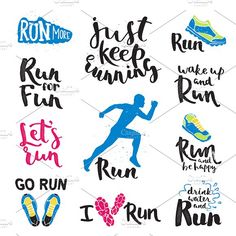 the running stickers are all different colors and font styles, but they can also be used