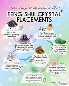 Feng Shui is often called the art of placement, which circulates and balances your personal Chi (life force energy). You can utilize crystals to enhance or reduce the energy you need! Learn more by reading our blog post: How to Maximize the Energy of your Space with Crystals & Feng Shui! Feng Shui Basics, Feng Shui Guide, Best Healing Crystals, How To Feng Shui Your Home, Crystal Healing Chart, Feng Shui Crystals, Power Of Crystals, Feng Shui House, Feng Shui Tips