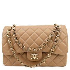 Item Details: Designer: CHANEL?ÿ Retail: N/A Series: Classic Jumbo Double Flap Style: Shoulder/Crossbody Bag Material: Quilted Caviar Leather Color: Beige Made:?ÿFrance Serial Number:?ÿ25713075 Made Year: 2018 Measurements: W 12" D 3.5" H 7" Accessories:?ÿNo Accessories. Condition Detail:?ÿ Rank B: Overall good condition. It may have some visible signs of use. Please see the pictures carefully. Outside: Signs of use. Inside: Dirt marks, dirt, signs of use. Leather: Dirt marks, signs of use. Corners: Light rubbing, dirt marks, signs of use. Hardware: Scratches, signs of use. Strap: Light scratches, signs of use. Smell: No Smell. Please check the details and pictures before purchasing.Please do not hesitate to ask questions regarding our products or services, we will be more than happy to se Chanel Classic Jumbo, Chanel Jumbo, Cream Bags, Vintage Purses, Quilting, Chic Accessories, Exclusive Bag, Classic Flap, Bago