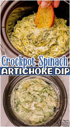 crockpot spinach artichoke dip is an easy and delicious appetizer