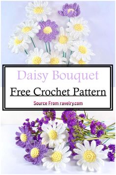 daisy bouquet crochet pattern with text overlay