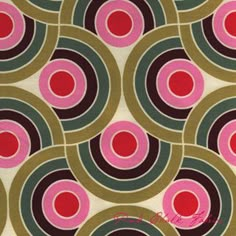 an abstract pattern with circles in pink, green and brown