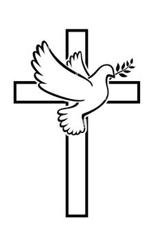 a cross with a dove on it and an olive branch in the middle of it