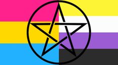 a pentagramil on top of a rainbow colored background