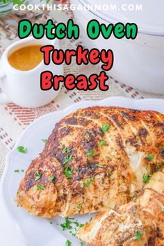 Delicious bone-in turkey breast cooked in a Dutch oven. Prepare this hassle-free recipe with fresh or dried herbs, perfect for Thanksgiving or any time! Dutch Oven Turkey Breast, Dutch Oven Turkey, Oven Turkey, Baked Sweet Potato Slices, Moist Turkey, Cooking Turkey Breast, Thanksgiving Meals, Dinner Yummy, Sweet Potato Slices