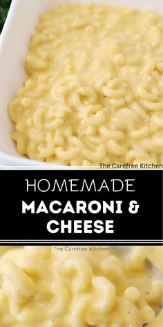 homemade macaroni and cheese in a white bowl with the title overlay reading homemade macaroni and cheese