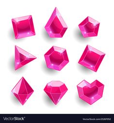 set of pink crystals on white background