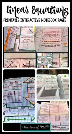 an interactive notebook with text that reads linears, and pictures of graphs on it