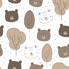 seamless pattern with bears and trees on white background