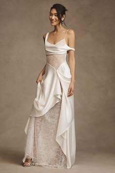 Venus Wedding, By Watters, Modern Bride, Sheer Lace, Wedding Gown, Open Back, Ruffles, Satin, Lace