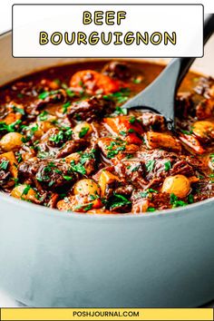 beef bourguignon in a pot with a spoon