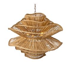 a chandelier made out of wicker hanging from a chain